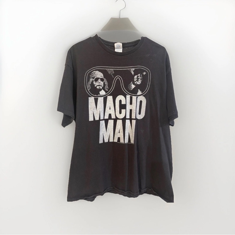 Vintage WWE WWF Macho Man Randy Savage Black Graphic TShirt Old School Logo